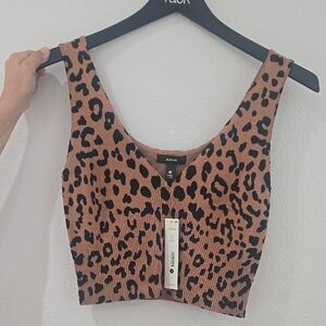 Aqua Leopard Print Crop Top - Brown